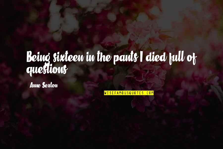 Overveld Machines Quotes By Anne Sexton: Being sixteen in the pants I died full