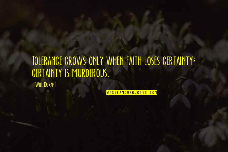 Overwhelmed With Love Quotes By Will Durant: Tolerance grows only when faith loses certainty; certainty