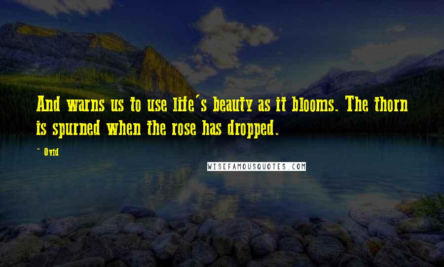 Ovid quotes: And warns us to use life's beauty as it blooms. The thorn is spurned when the rose has dropped.