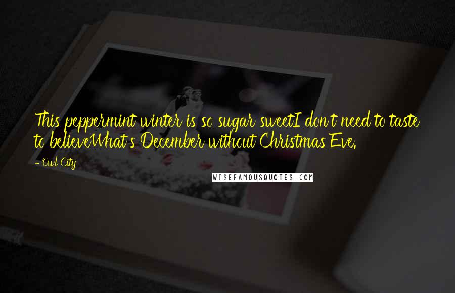 Owl City quotes: This peppermint winter is so sugar sweetI don't need to taste to believeWhat's December without Christmas Eve.