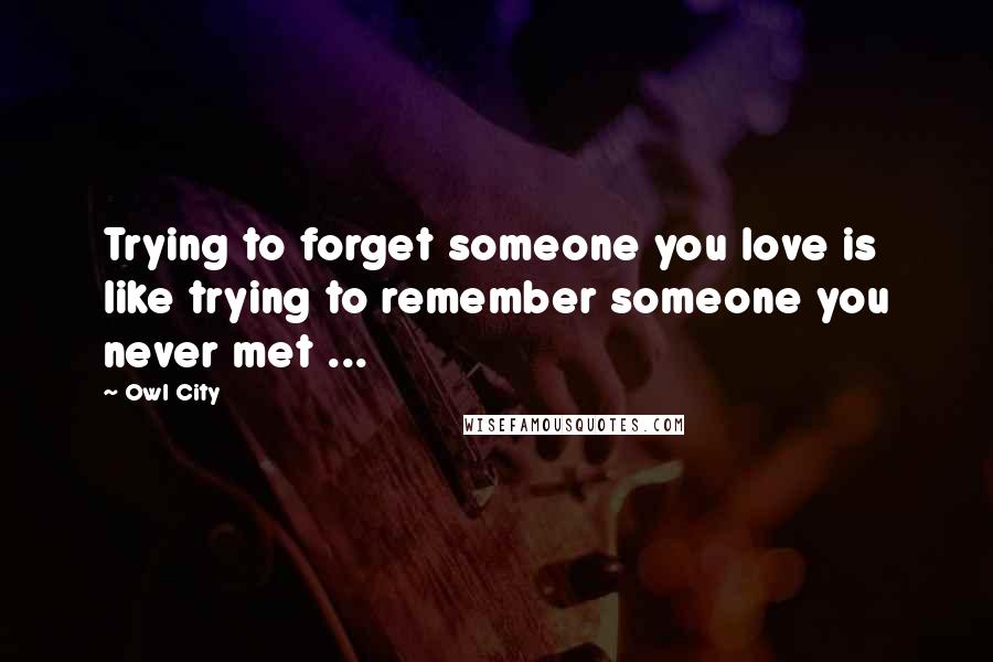 Owl City quotes: Trying to forget someone you love is like trying to remember someone you never met ...