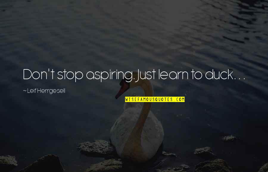 Owlesque Quotes By Leif Herrgesell: Don't stop aspiring. Just learn to duck. . Owlesque Quotes By Leif Herrgesell: Don't stop aspiring. Just learn to duck. .