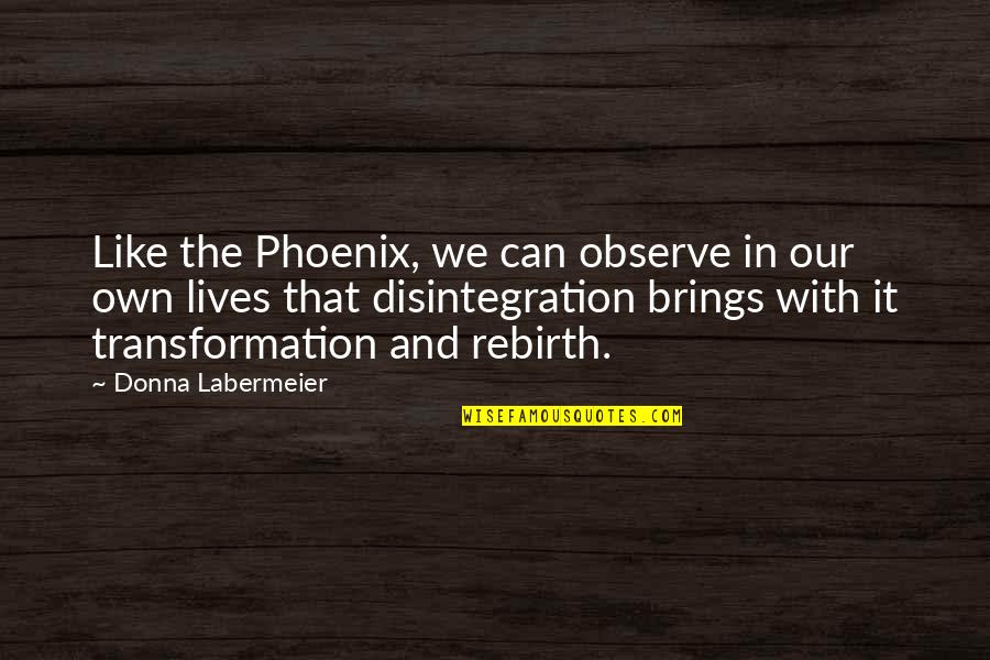 Own Wisdom Quotes By Donna Labermeier: Like the Phoenix, we can observe in our