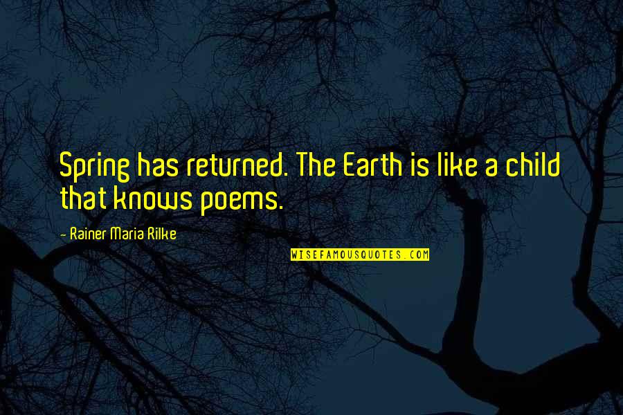 P1145 Quotes By Rainer Maria Rilke: Spring has returned. The Earth is like a P1145 Quotes By Rainer Maria Rilke: Spring has returned. The Earth is like a