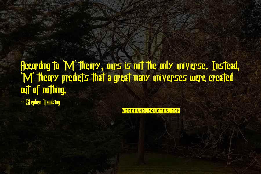 P194 Battery Quotes By Stephen Hawking: According to 'M' theory, ours is not the