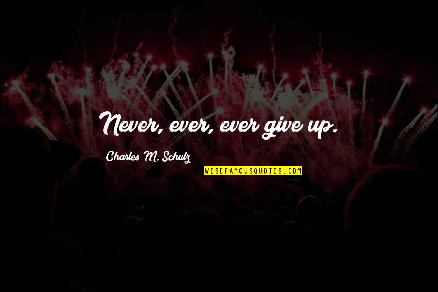 P43 Fighter Quotes By Charles M. Schulz: Never, ever, ever give up.