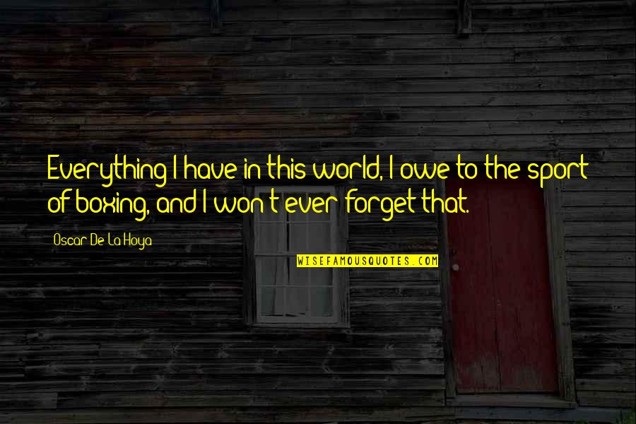 P982078hb Quotes By Oscar De La Hoya: Everything I have in this world, I owe P982078hb Quotes By Oscar De La Hoya: Everything I have in this world, I owe
