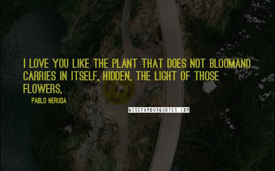Pablo Neruda quotes: I love you like the plant that does not bloomand carries in itself, hidden, the light of those flowers,