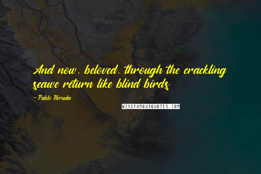 Pablo Neruda quotes: And now, beloved, through the crackling seawe return like blind birds