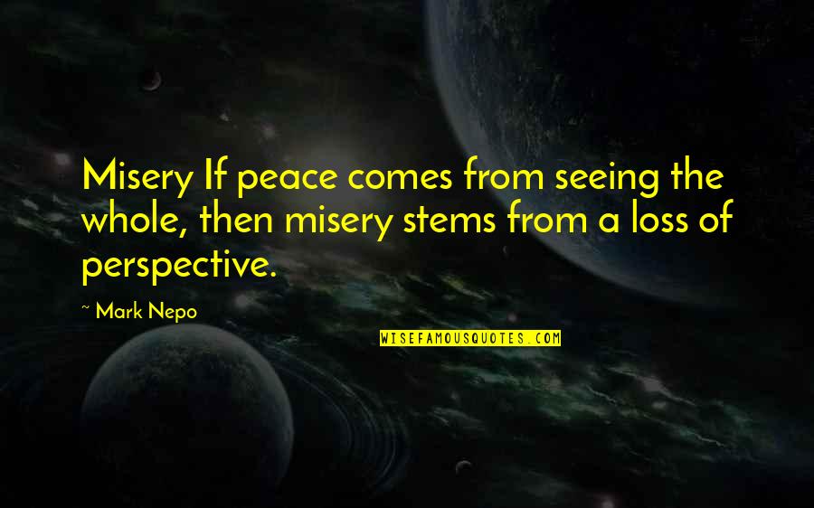 Pacman Quotes By Mark Nepo: Misery If peace comes from seeing the whole,