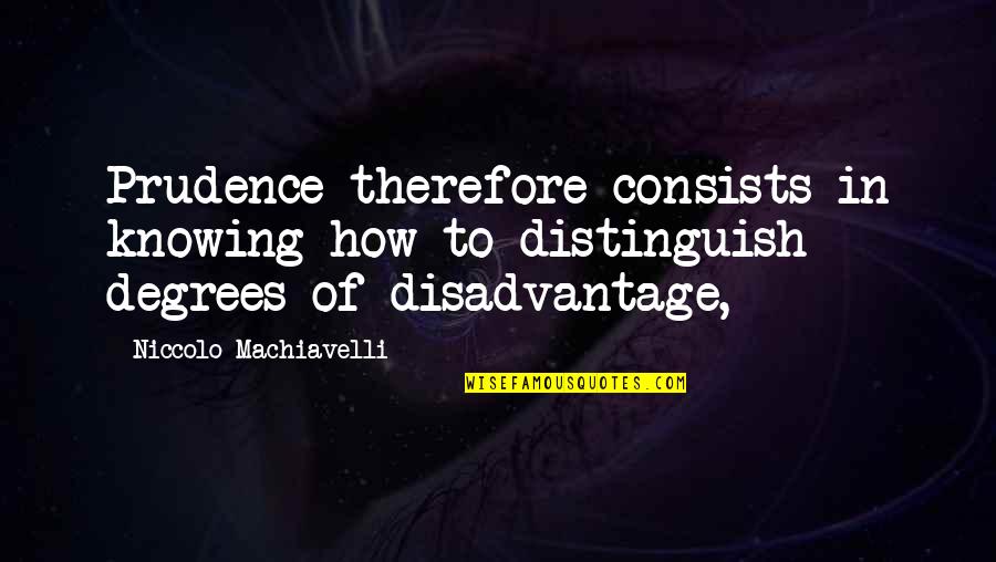 Pag Ibig Ng Diyos Quotes By Niccolo Machiavelli: Prudence therefore consists in knowing how to distinguish