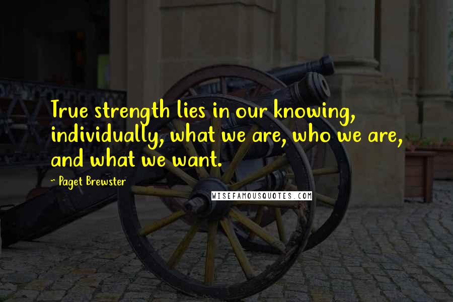 Paget Brewster quotes: True strength lies in our knowing, individually, what we are, who we are, and what we want.