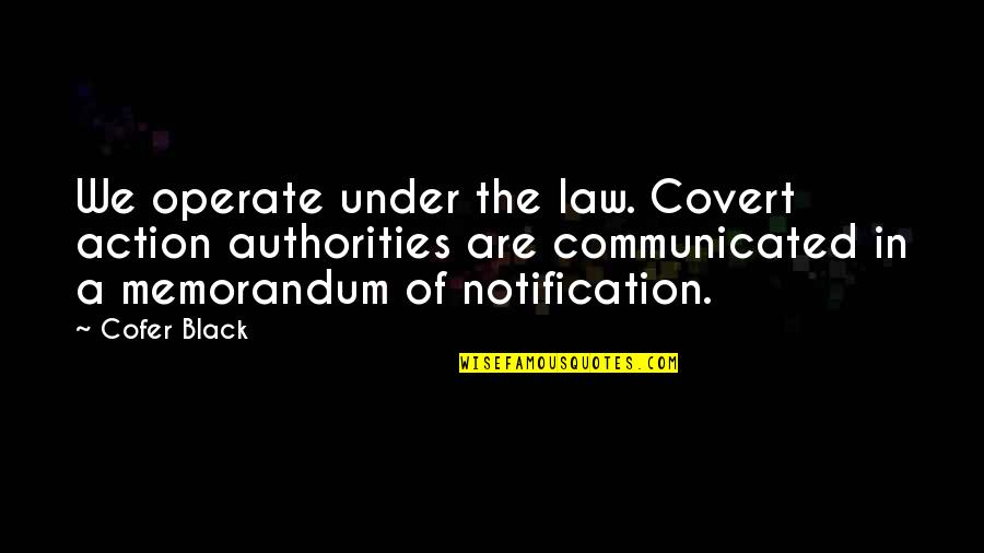 Paglalambing Quotes By Cofer Black: We operate under the law. Covert action authorities