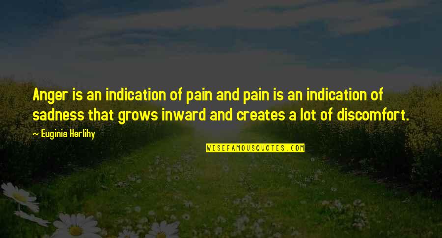 Pain And Sadness Quotes By Euginia Herlihy: Anger is an indication of pain and pain