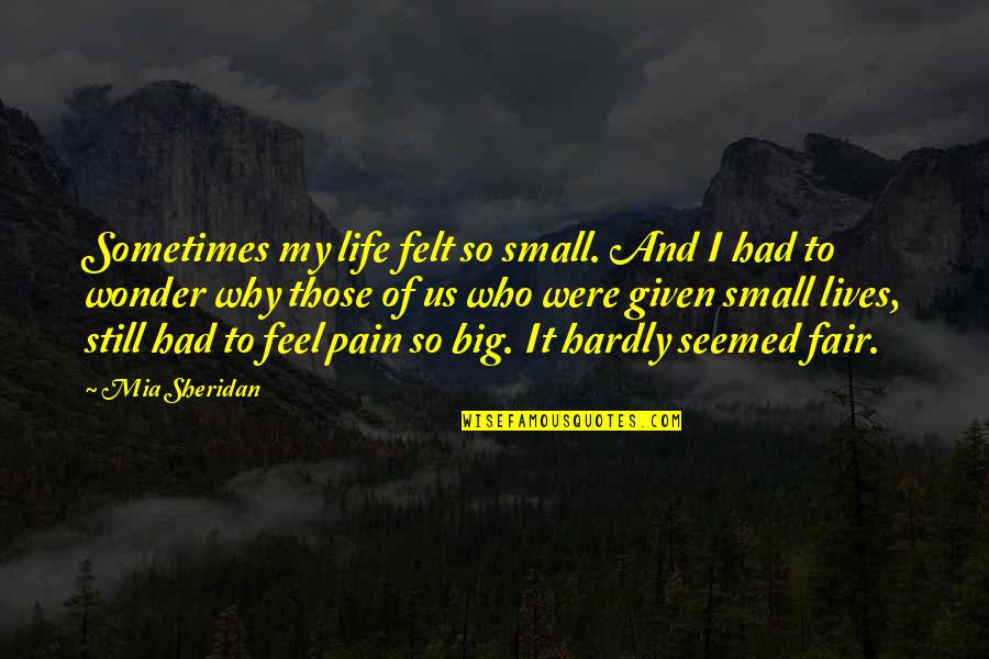 Pain Felt Quotes By Mia Sheridan: Sometimes my life felt so small. And I