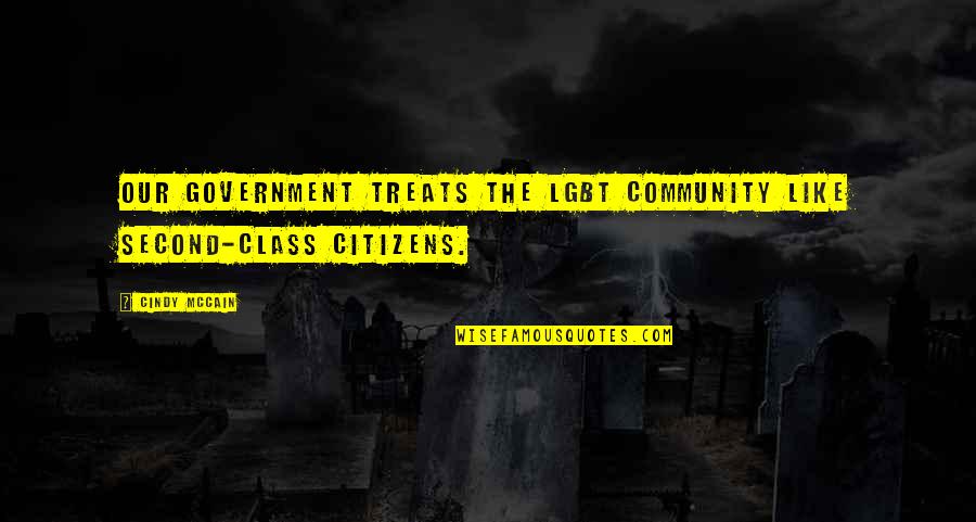 Pain Just Above Elbow Quotes By Cindy McCain: Our government treats the LGBT community like second-class