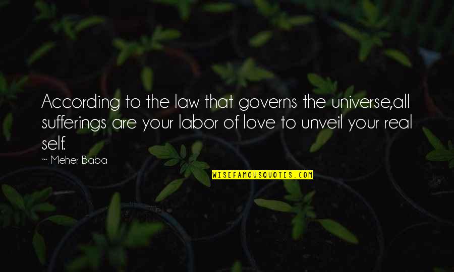 Pain Of Love Quotes By Meher Baba: According to the law that governs the universe,all