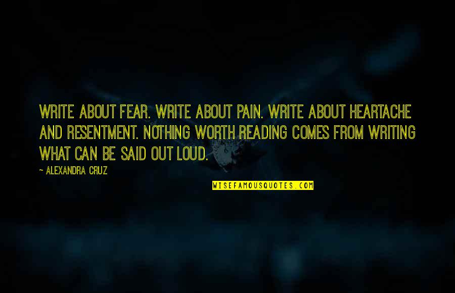 Pain Of Writing Quotes By Alexandra Cruz: Write about fear. Write about pain. Write about Pain Of Writing Quotes By Alexandra Cruz: Write about fear. Write about pain. Write about