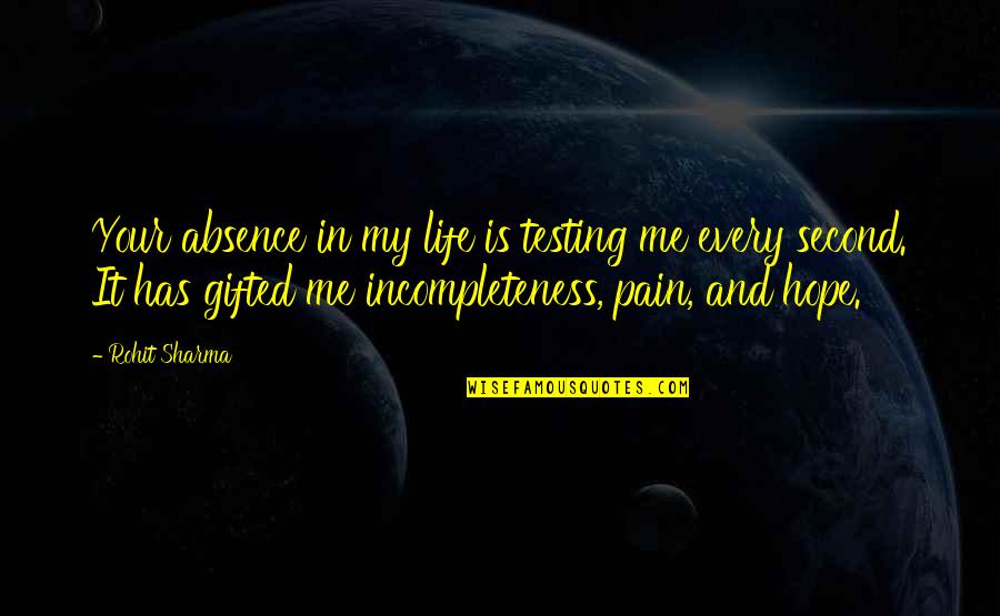 Pain Quotes And Quotes By Rohit Sharma: Your absence in my life is testing me