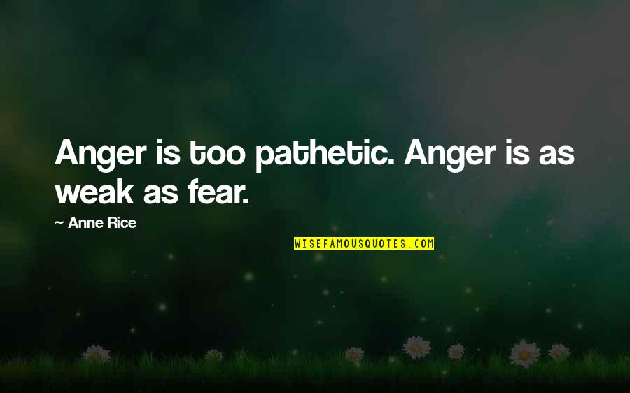 Painful Past Life Quotes By Anne Rice: Anger is too pathetic. Anger is as weak