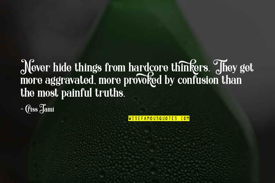 Painful Secrets Quotes By Criss Jami: Never hide things from hardcore thinkers. They get