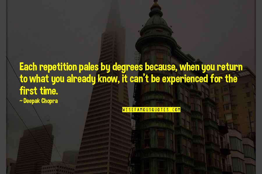Pales Quotes By Deepak Chopra: Each repetition pales by degrees because, when you