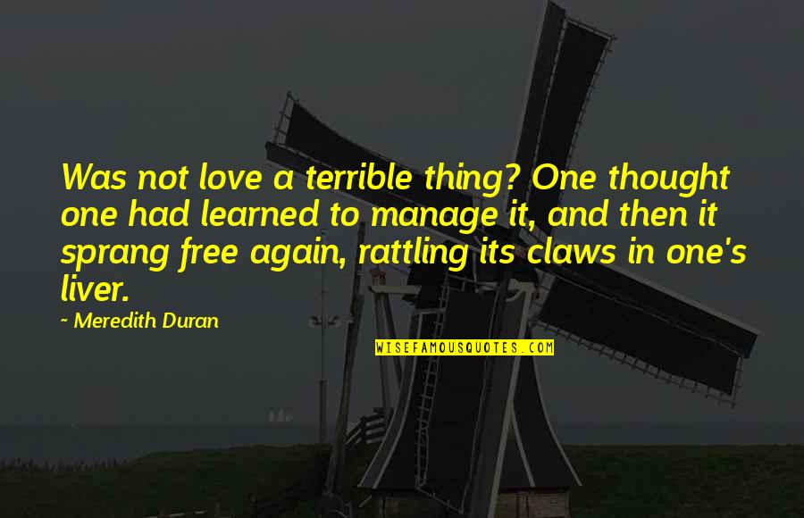 Palinesque Quotes By Meredith Duran: Was not love a terrible thing? One thought