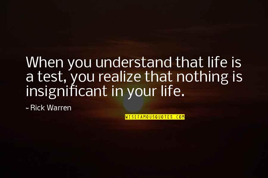 Palliatives Quotes By Rick Warren: When you understand that life is a test,