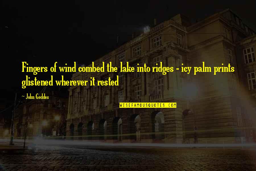 Palm Quotes By John Geddes: Fingers of wind combed the lake into ridges