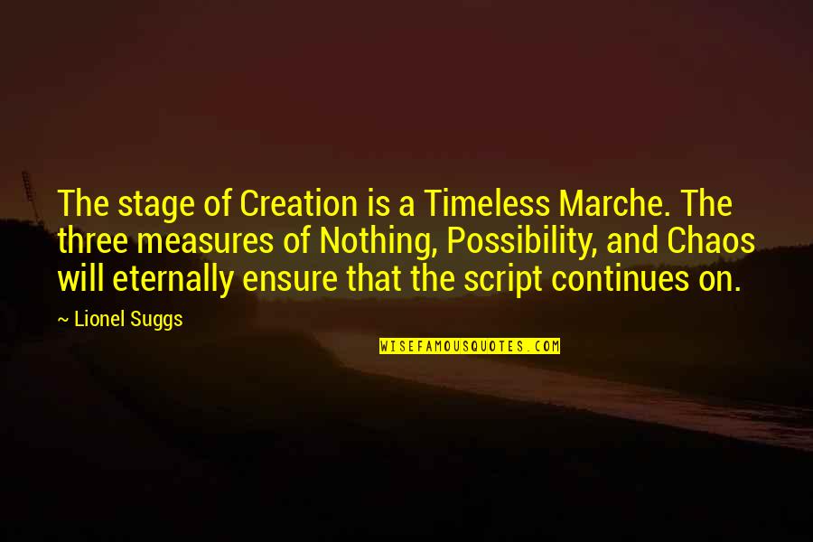 Pamper Your Girlfriend Quotes By Lionel Suggs: The stage of Creation is a Timeless Marche.