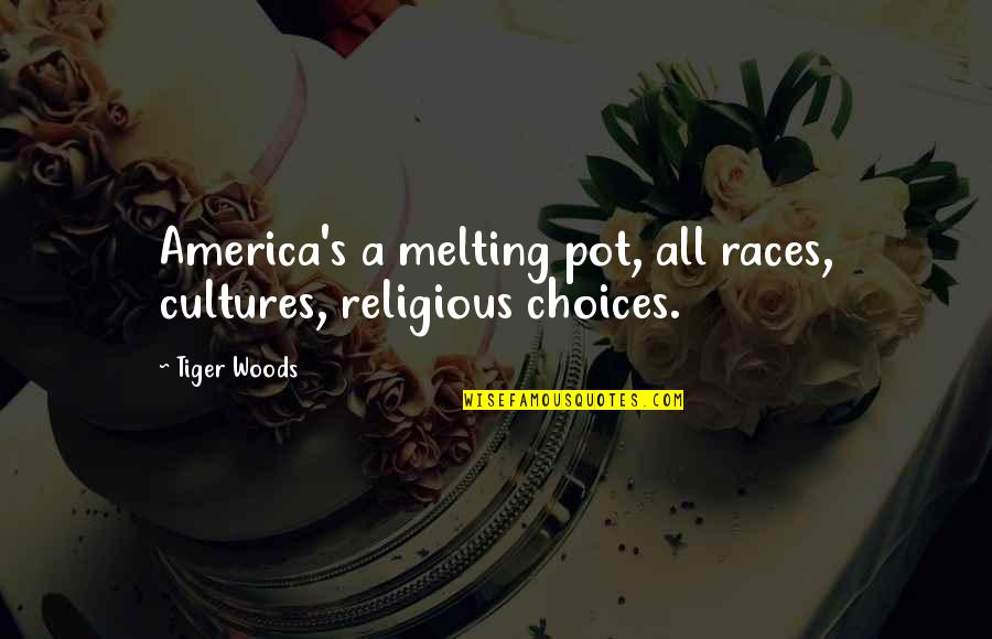 Panaccio Flyers Quotes By Tiger Woods: America's a melting pot, all races, cultures, religious