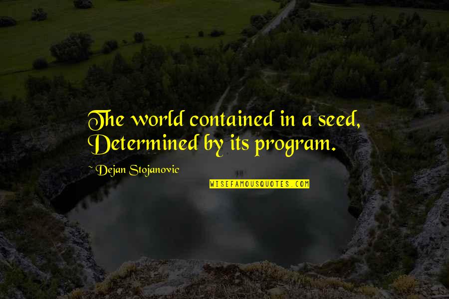 Pancho Sanza Quote Quotes By Dejan Stojanovic: The world contained in a seed, Determined by Pancho Sanza Quote Quotes By Dejan Stojanovic: The world contained in a seed, Determined by