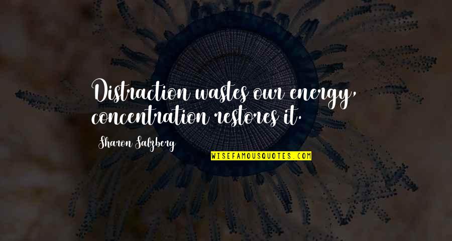 Pandalai Quotes By Sharon Salzberg: Distraction wastes our energy, concentration restores it.