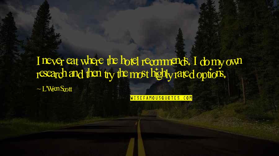 Pandemonia Quotes By L'Wren Scott: I never eat where the hotel recommends. I