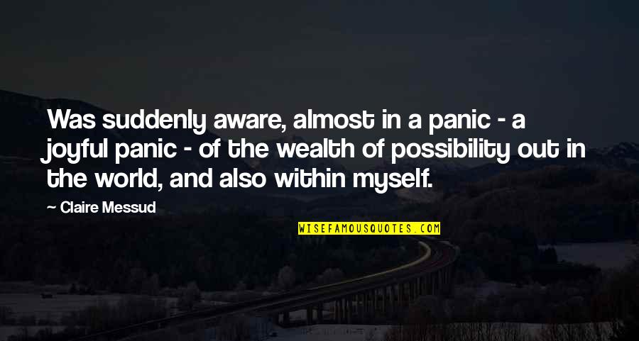 Panic's Quotes By Claire Messud: Was suddenly aware, almost in a panic - Panic's Quotes By Claire Messud: Was suddenly aware, almost in a panic -