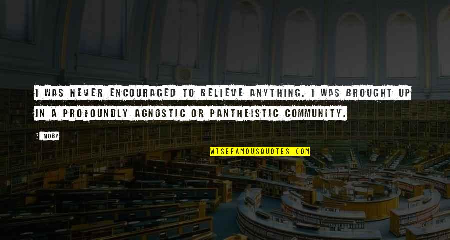 Pantheistic Quotes By Moby: I was never encouraged to believe anything. I