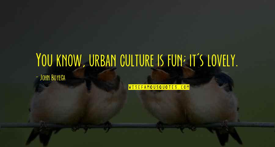 Pantoja Ufc Quotes By John Boyega: You know, urban culture is fun; it's lovely. Pantoja Ufc Quotes By John Boyega: You know, urban culture is fun; it's lovely.