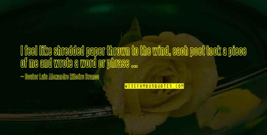 Paper Quotes And Quotes By Doutor Luis Alexandre Ribeiro Branco: I feel like shredded paper thrown to the