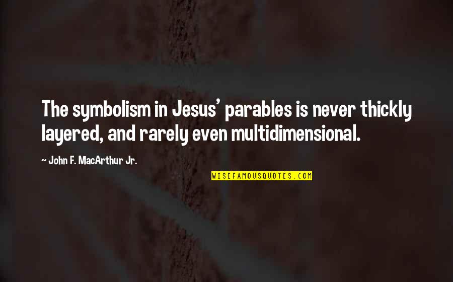 Parables Quotes By John F. MacArthur Jr.: The symbolism in Jesus' parables is never thickly