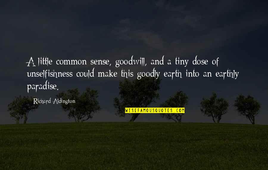 Paradise On Earth Quotes By Richard Aldington: A little common sense, goodwill, and a tiny Paradise On Earth Quotes By Richard Aldington: A little common sense, goodwill, and a tiny