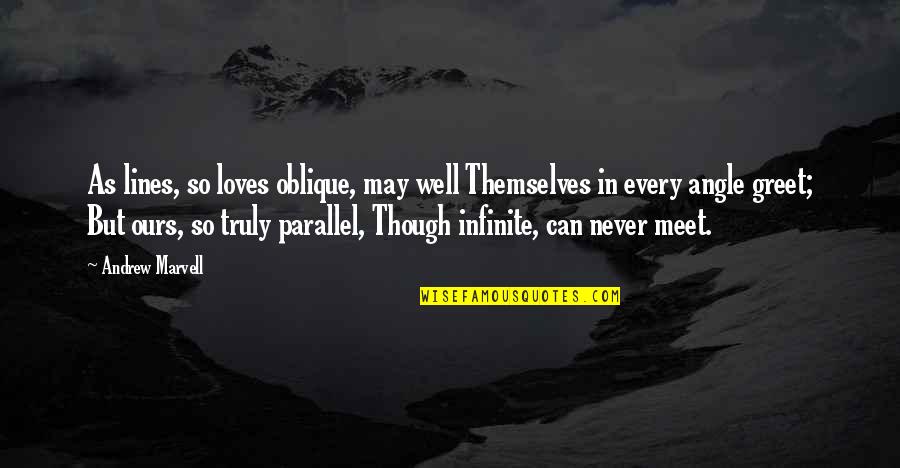 Parallel Quotes By Andrew Marvell: As lines, so loves oblique, may well Themselves