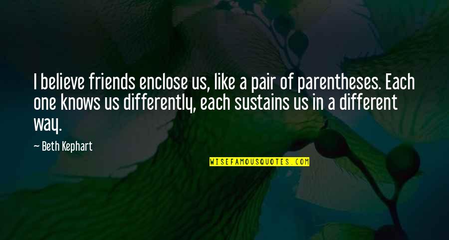Parentheses Within Quotes By Beth Kephart: I believe friends enclose us, like a pair