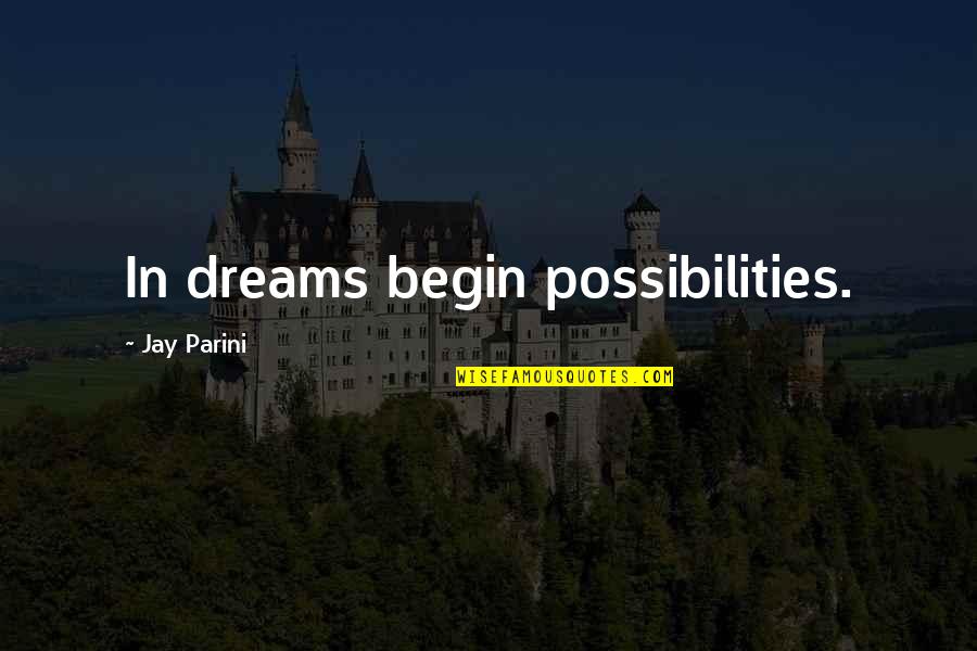 Parini Quotes By Jay Parini: In dreams begin possibilities.