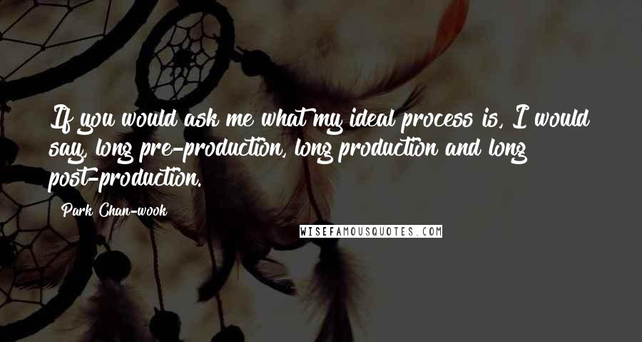 Park Chan-wook quotes: If you would ask me what my ideal process is, I would say, long pre-production, long production and long post-production.