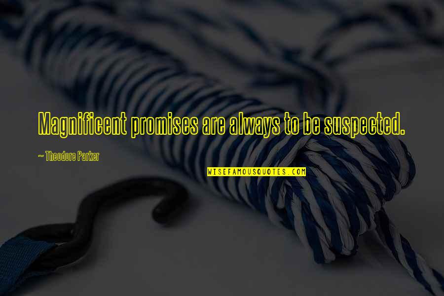 Parker Quotes By Theodore Parker: Magnificent promises are always to be suspected.