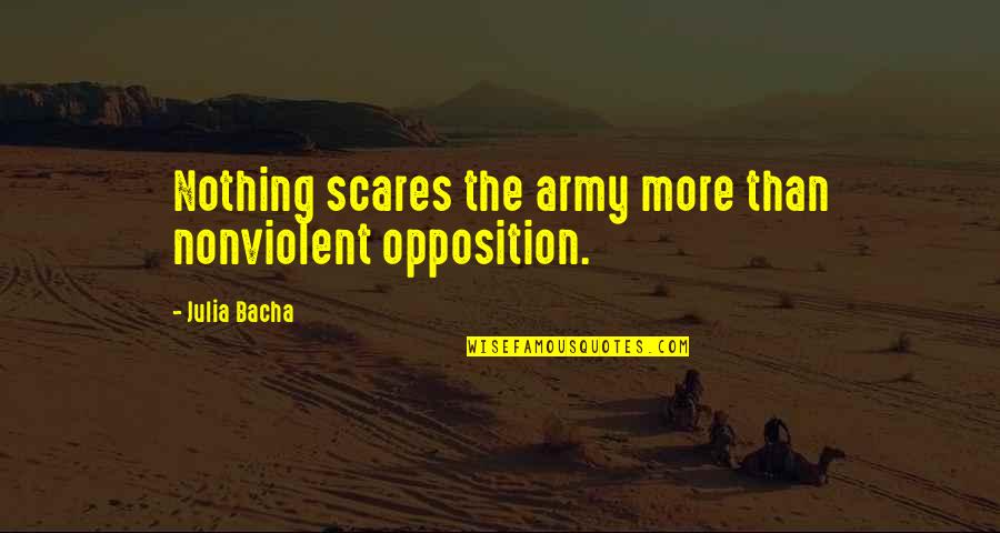 Parsi Gujarati Quotes By Julia Bacha: Nothing scares the army more than nonviolent opposition. Parsi Gujarati Quotes By Julia Bacha: Nothing scares the army more than nonviolent opposition.