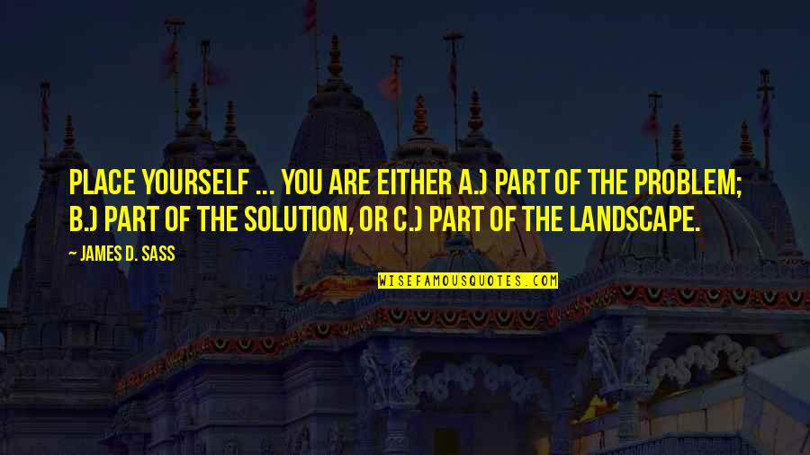 Part Of The Solution Quotes By James D. Sass: Place yourself ... You are either a.) part