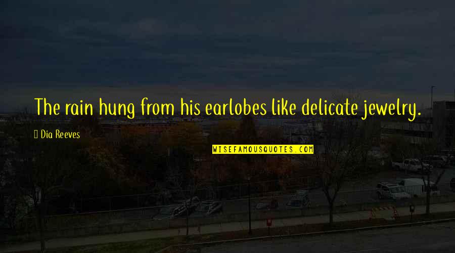Parting Words Quotes By Dia Reeves: The rain hung from his earlobes like delicate