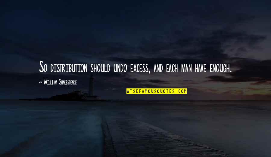 Partnerschaft Und Quotes By William Shakespeare: So distribution should undo excess, and each man Partnerschaft Und Quotes By William Shakespeare: So distribution should undo excess, and each man