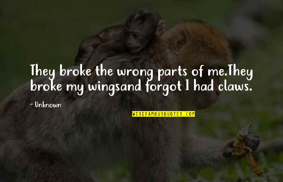 Parts Unknown Quotes By Unknown: They broke the wrong parts of me.They broke